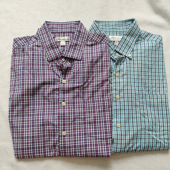 Peter Millar Mens Summer Comfort Check Shirts L Lot of 2 Performance Button Up - Picture 10 of 10